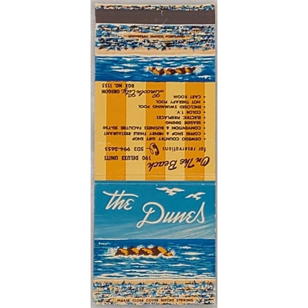 Front Strike Matchbook Cover The Dunes Lincoln City Oregon OR On the Beach